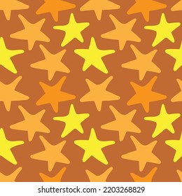 Autumn inspired Yellow stars seamless pattern on burnt orange background. Great as fabric, wallpaper, background or wrapping paper