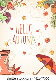 Autumn invitation card can be used as invitation card, postcard or website banner. Season hand drawn greeting card. Vector illustration.