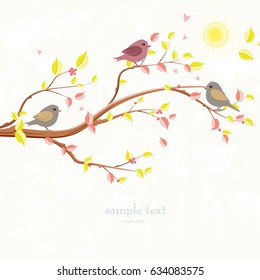 autumn invitation card with romantic birds