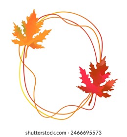 Autumn isolated frame with maple leaves on white background Flat gradient style Separate vector illustration template cover poster postcard flyer greeting card invitation harvest festival invitation