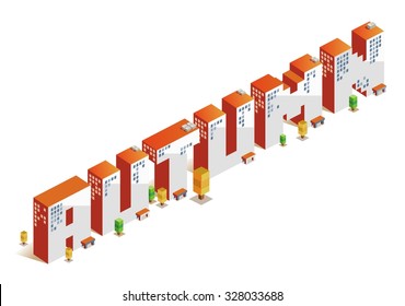Autumn isometric text flat vector