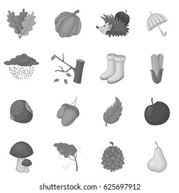 Autumn items icons set in monochrome style isolated vector illustration