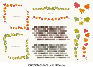 Autumn Ivy and Brick Wall Vector Illustration Set