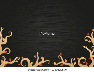 La hiedra otoñal y las hojas enmarcan el vector en el fondo de la pizarra de madera para la decoración en el festival de Halloween y los eventos del Día de Acción de Gracias.