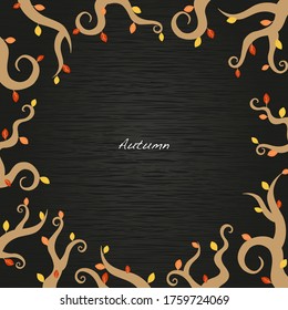 Autumn ivy and leaves frame vector on wood blackboard background for decoration on Halloween festival and Thanksgiving events.