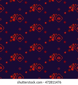 Autumn Japanese or Chinese floral pattern in traditional style. Seamless background with falling leaves. It can be used for fabric and wallpaper.