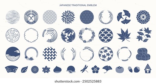 Autumn Japanese pattern frame, symbols and icon set.