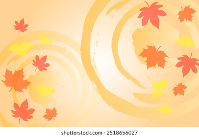 Autumn Japanese style background with falling autumn leaves and ginkgo leaves