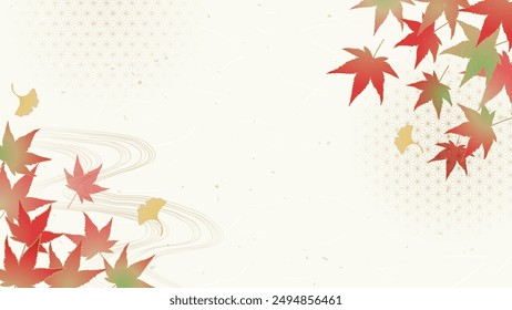 Autumn Japanese style background. Autumn leaves and ginkgo.