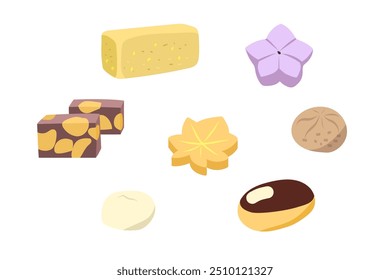 Autumn Japanese sweets illustration set