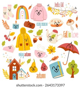 Autumn kawaii elements pack. Autumn clipart