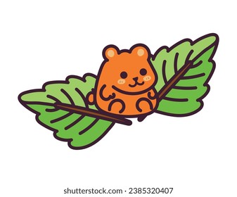 autumn kawaii hamster with leaves vector isolated