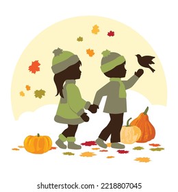 autumn kids, boy and girl