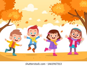 Autumn Kids fall vector illustration