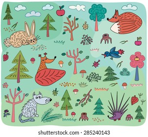 autumn kids pattern with animals