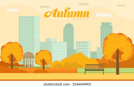 Autumn kids playground, Autumn city park with colorful seasonal leaves, Modern background vector illustration isolated.