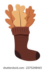 Autumn knitted sock with leaves