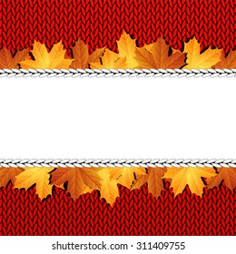 Autumn knitted warm background with space for text