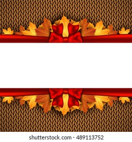 Autumn knitted warm background with space for text. 