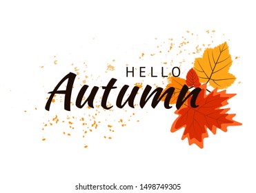 Autumn label and banner template with leaves. Can be used for poster, banner, flyer, invitation, website or greeting card. Vector illustration.