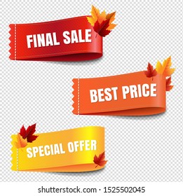 Autumn Labels big Set Isolated Transparent backgroud With Gradient Mesh, Vector Illustration