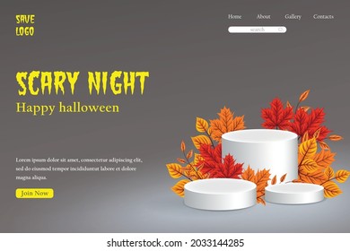 autumn landing page template and 3D product display combination. Modern vector illustration concept of web page design for website development and mobile website usage.