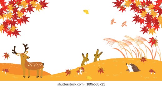 Autumn landscape with animals background illustration