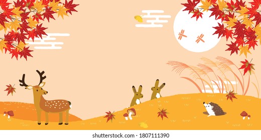 Autumn landscape with animals background illustration