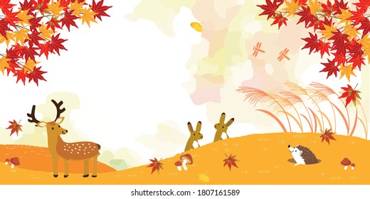 Autumn landscape with animals background illustration