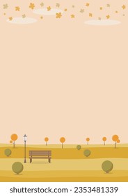 Autumn Landscape Background with Bench and Trees. Vector Illustration