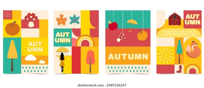 Autumn landscape background with geometric style.Editable vector illustration for postcard,a4 vertical size