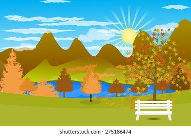 Autumn Landscape background with lake and mountain