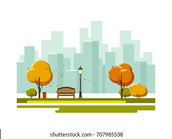 Autumn landscape background. Public park in the city. Vector illustration.