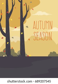 Autumn Landscape Background with Trees and Falling Leaves.