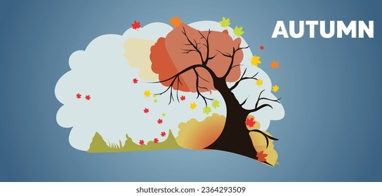 Autumn Landscape banner abstract background with falling autumn leaves and color of autumn background