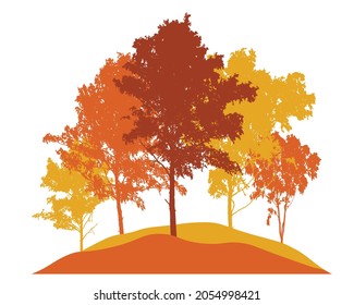 Autumn landscape. Beautiful trees birch, color silhouette. Vector illustration