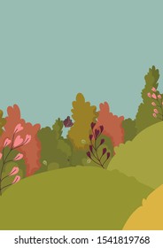 autumn landscape branches leaves nature grass vector illustration