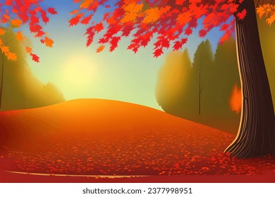 Autumn Landscape Cartoon Background, Kids Story Book illustration, Vector Style Illustration, 2d Digital Illustration