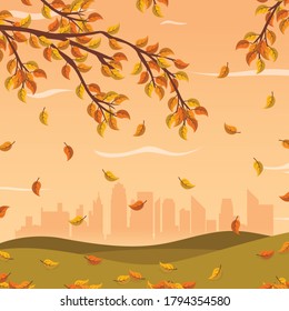 Autumn landscape city park background. Autumn fall, vector illustration.