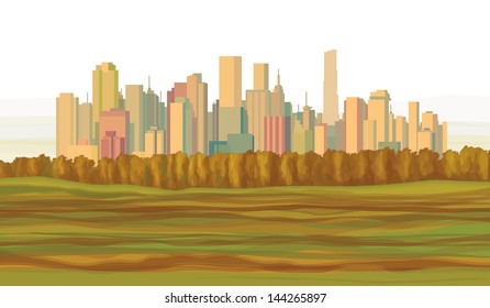 Autumn landscape cityscape.