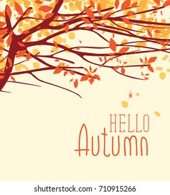 Autumn landscape with fall leaves on the branches of trees