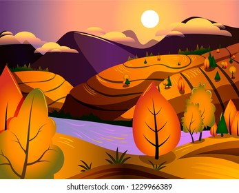 Autumn landscape flat design