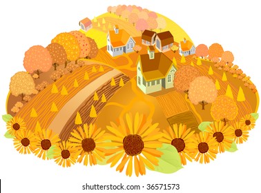 Autumn landscape with flowers