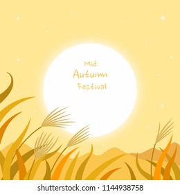 Autumn landscape with full moon.Mid autumn festival background 