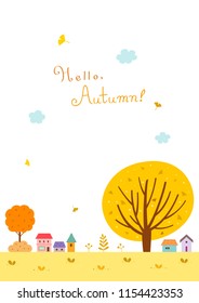 Autumn landscape with ginkgo tree and village