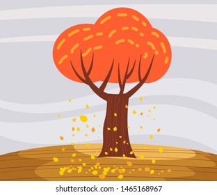 Autumn landscape lonely tree in trend style flat cartoon panorama horizon. Illustration vector isolated banner postcard poster