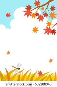 Autumn landscape with maple tree and dragonfly