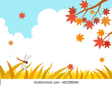Autumn landscape with maple tree and dragonfly