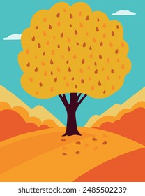 Autumn landscape in a minimalist style. Autumn tree. Vector.