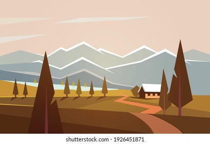 Autumn landscape with mountain view